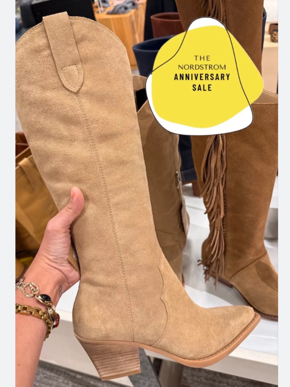 Dolce Vita Tan Suede Knee-High Western Heeled Boots